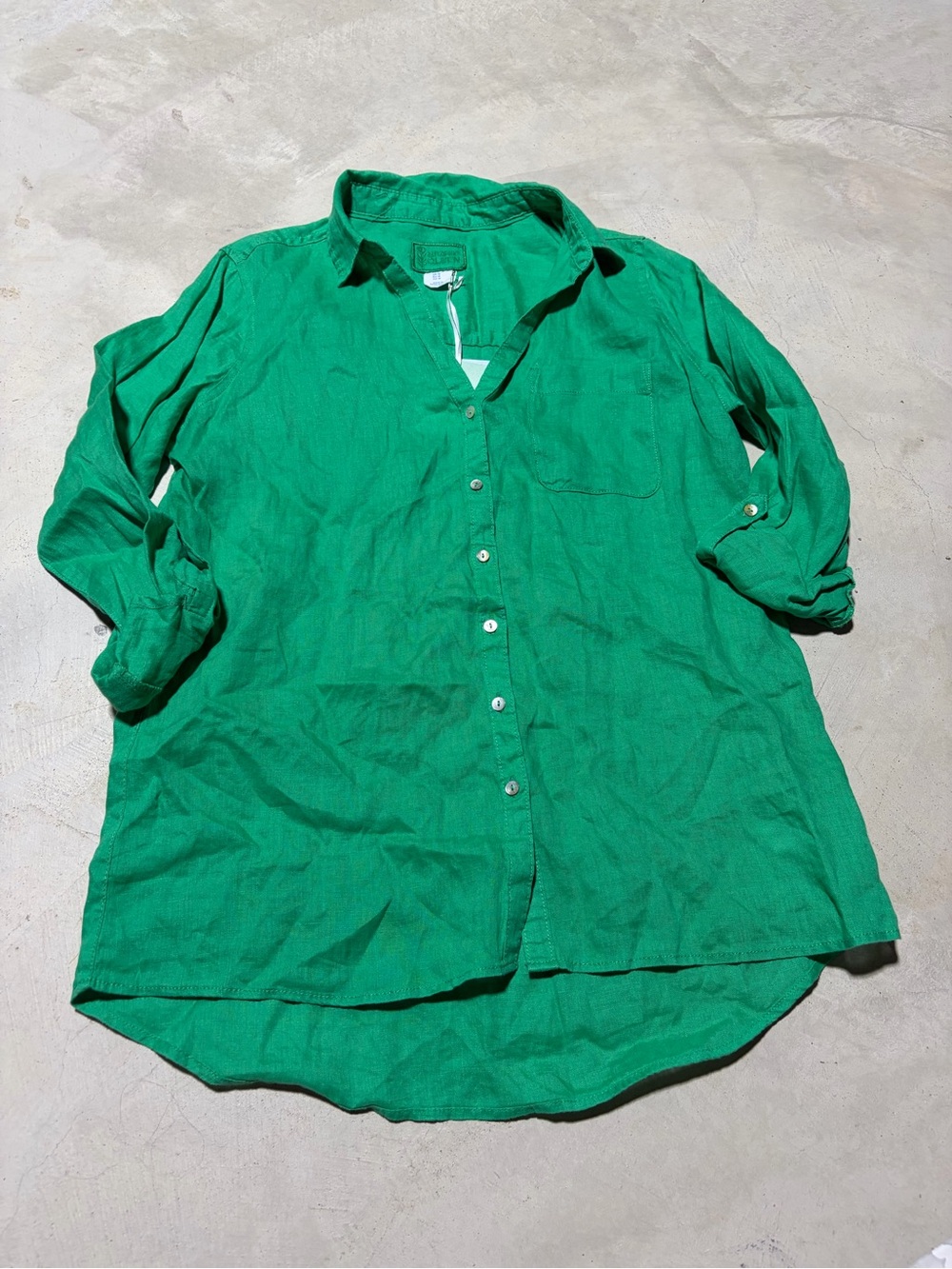 Sigrid Olsen Green Button-Down Linen Shirt